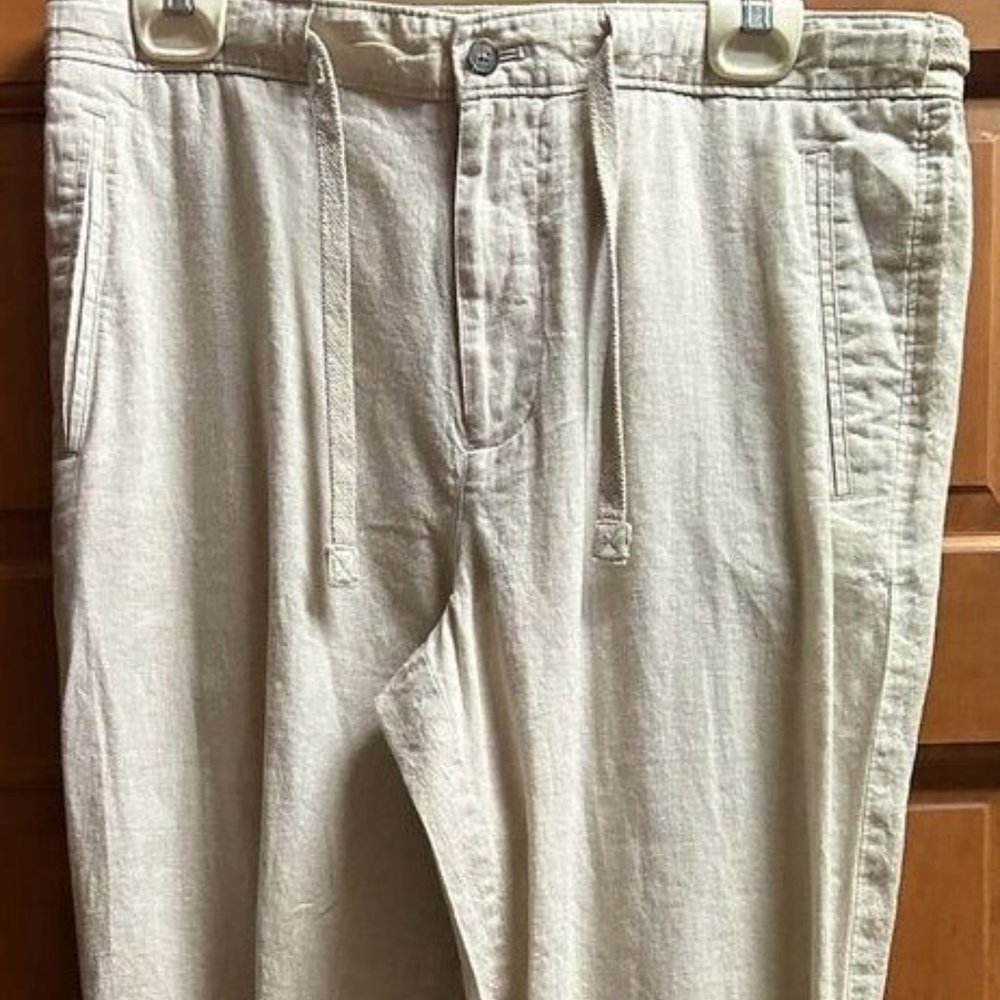 Easy Resort Living Linen Drawstring Pants. Cream Flat Front. Zip Fly. 33x30